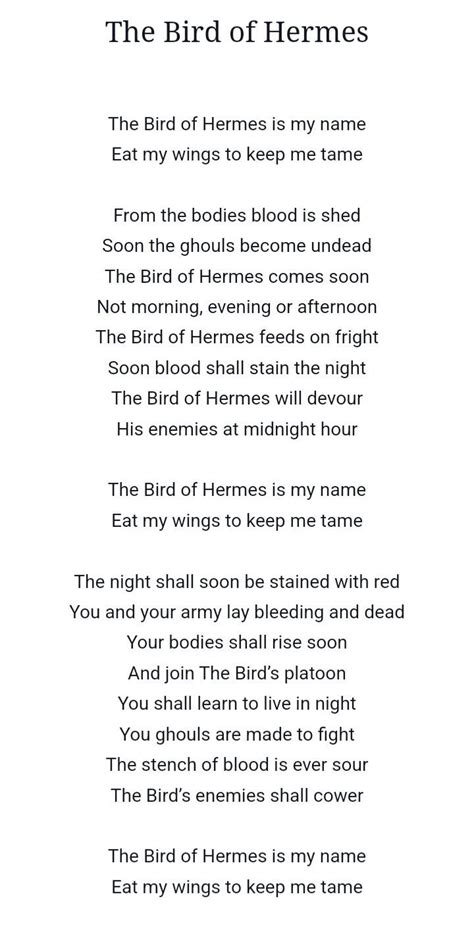 the bird of hermes quote|hellsing cromwell invocation.